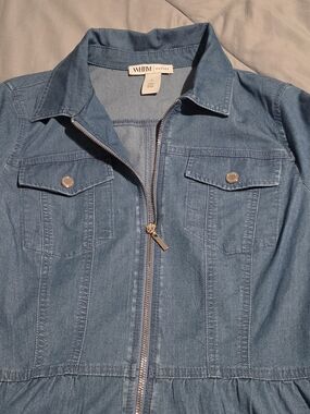 White House Black Market Denim Zip-Front Womens Jacket in Light Blue